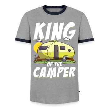 King Of The Camper Funny Camping - Men's Ringer Shirt - grey/navy  - Front - AI Model Female 172 light (172cm) & AI Model Male 178 light (178cm)