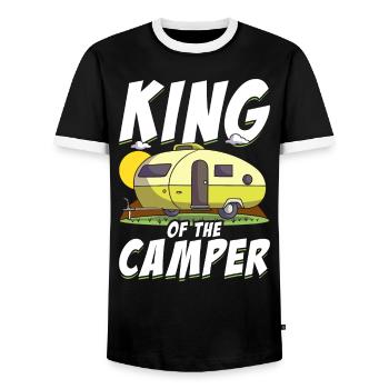 King Of The Camper Funny Camping - Men's Ringer Shirt - black/white - Front - AI Model Female 172 light (172cm) & AI Model Male 178 light (178cm)