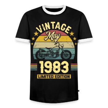 Oldtimer-Biker Jahrgang Mai 1983 40-jähriges Jubiläum - Männer Kontrast-T-Shirt - Schwarz/Weiß - Vorne - AI Model Female 172 light (172cm) & AI Model Male 178 light (178cm)