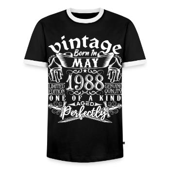 1988 Mai 1988 Jubiläum Mai 1988 Mai - Männer Kontrast-T-Shirt - Schwarz/Weiß - Vorne - AI Model Female 172 light (172cm) & AI Model Male 178 light (178cm)