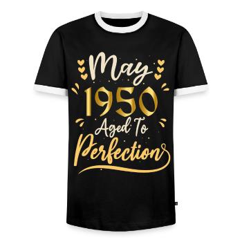 Mai 1950 Mai Geburtstag Mai 1950 - Männer Kontrast-T-Shirt - Schwarz/Weiß - Vorne - AI Model Female 172 light (172cm) & AI Model Male 178 light (178cm)