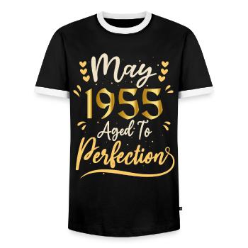May 1955 May birthday May 1955 - Men's Ringer Shirt - black/white - Front - AI Model Female 172 light (172cm) & AI Model Male 178 light (178cm)