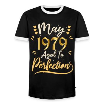 May 1979 May birthday May 1979 - Men's Ringer Shirt - black/white - Front - AI Model Female 172 light (172cm) & AI Model Male 178 light (178cm)