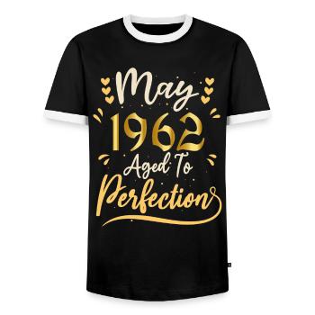 Mai 1962 Mai Geburtstag Mai 1962 - Männer Kontrast-T-Shirt - Schwarz/Weiß - Vorne - AI Model Female 172 light (172cm) & AI Model Male 178 light (178cm)