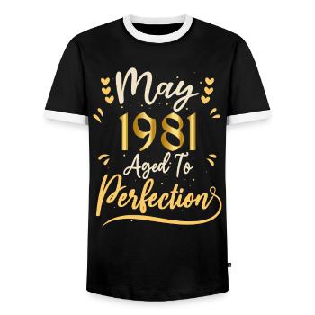 May 1981 May anniversary May 1981 - Men's Ringer Shirt - black/white - Front - AI Model Female 172 light (172cm) & AI Model Male 178 light (178cm)