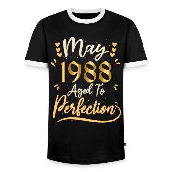 Mai 1988 Mai anniversaire May 1988 - T-shirt contrasté Homme - noir/blanc - Devant - AI Model Female 172 light (172cm) & AI Model Male 178 light (178cm)