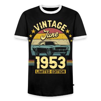 Fête Anniversaire Juin 1953 70 Ans Anniversaire - T-shirt contrasté Homme - noir/blanc - Devant - AI Model Female 172 light (172cm) & AI Model Male 178 light (178cm)