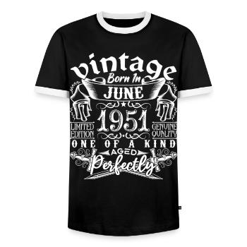 1951 Juin 1951 anniversaire June 1951 Juin - T-shirt contrasté Homme - noir/blanc - Devant - AI Model Female 172 light (172cm) & AI Model Male 178 light (178cm)