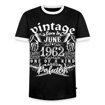 1962 Juni 1962 Jahrestag Juni 1962 Juni - Männer Kontrast-T-Shirt - Schwarz/Weiß - Vorne - AI Model Female 172 light (172cm) & AI Model Male 178 light (178cm)