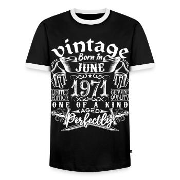 1971 Juni 1971 Jahrestag Juni 1971 Juni - Männer Kontrast-T-Shirt - Schwarz/Weiß - Vorne - AI Model Female 172 light (172cm) & AI Model Male 178 light (178cm)