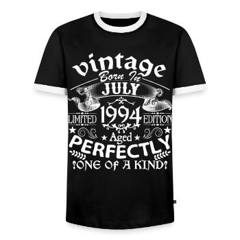 Juli 1994 | Jubiläum 1994 Jahrgang Juli - Männer Kontrast-T-Shirt - Schwarz/Weiß - Vorne - AI Model Female 172 light (172cm) & AI Model Male 178 light (178cm)