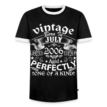 July 2006 | anniversary 2006 Vintage July - Men's Ringer Shirt - black/white - Front - AI Model Female 172 light (172cm) & AI Model Male 178 light (178cm)