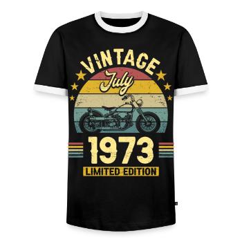 Biker Party July 1973 50 years anniversary - Men's Ringer Shirt - black/white - Front - AI Model Female 172 light (172cm) & AI Model Male 178 light (178cm)