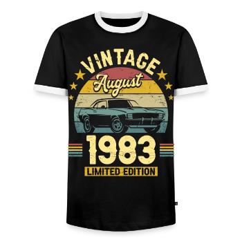 Birthday Party August 1983 40 years anniversary - Men's Ringer Shirt - black/white - Front - AI Model Female 172 light (172cm) & AI Model Male 178 light (178cm)