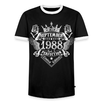 Septembre 1988 | Septembre 1988 anniversaire 1988 - T-shirt contrasté Homme - noir/blanc - Devant - AI Model Female 172 light (172cm) & AI Model Male 178 light (178cm)