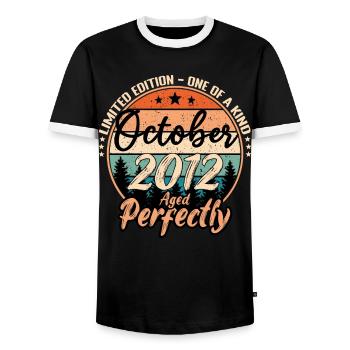 October 2012 anniversary 2012 legends October - Men's Ringer Shirt - black/white - Front - AI Model Female 172 light (172cm) & AI Model Male 178 light (178cm)