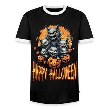 Joyeux Halloween Cats Costume de citrouille effrayant - T-shirt contrasté Homme - noir/blanc - Devant - AI Model Female 172 light (172cm) & AI Model Male 178 light (178cm)