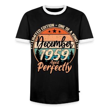 Dezember 1959 Geburtstag 1959 Legenden Dezember - Männer Kontrast-T-Shirt - Schwarz/Weiß - Vorne - AI Model Female 172 light (172cm) & AI Model Male 178 light (178cm)