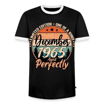 December 1965 Anniversary 1965 Legends December - Men's Ringer Shirt - black/white - Front - AI Model Female 172 light (172cm) & AI Model Male 178 light (178cm)