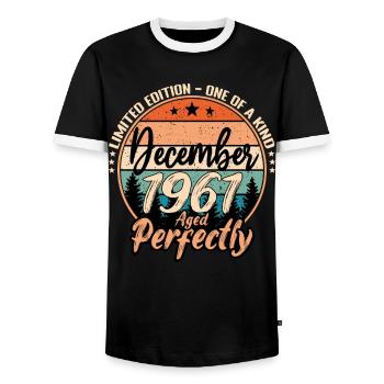 Dezember 1961 Geburtstag 1961 Legenden Dezember - Männer Kontrast-T-Shirt - Schwarz/Weiß - Vorne - AI Model Female 172 light (172cm) & AI Model Male 178 light (178cm)