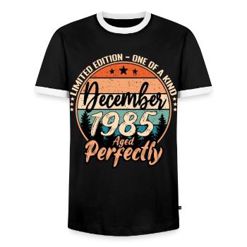 Décembre 1985 anniversaire 1985 légendes Décembre - T-shirt contrasté Homme - noir/blanc - Devant - AI Model Female 172 light (172cm) & AI Model Male 178 light (178cm)