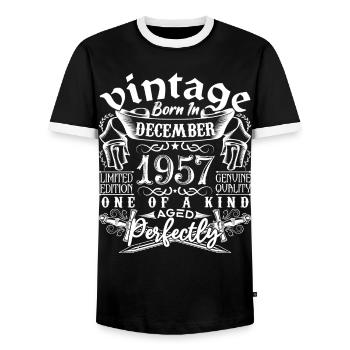 1957 Dezember 1957 Geburtstag Dezember 1957 - Männer Kontrast-T-Shirt - Schwarz/Weiß - Vorne - AI Model Female 172 light (172cm) & AI Model Male 178 light (178cm)