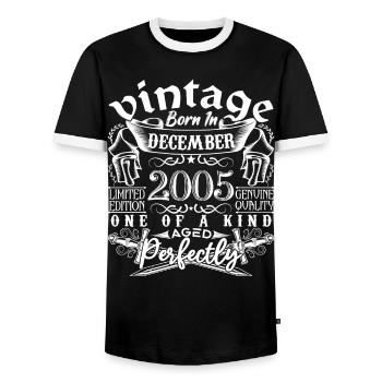 2005 December 2005 Anniversary December 2005 - Men's Ringer Shirt - black/white - Front - AI Model Female 172 light (172cm) & AI Model Male 178 light (178cm)