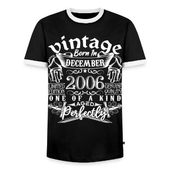 2006 December 2006 birthday December 2006 - Men's Ringer Shirt - black/white - Front - AI Model Female 172 light (172cm) & AI Model Male 178 light (178cm)