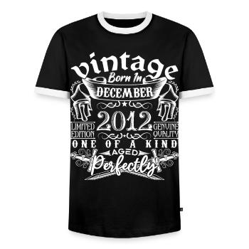 2012 December 2012 birthday December 2012 - Men's Ringer Shirt - black/white - Front - AI Model Female 172 light (172cm) & AI Model Male 178 light (178cm)