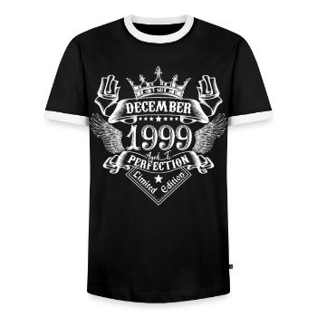 Dezember 1999 | Dezember 1999 Jubiläum 1999 - Männer Kontrast-T-Shirt - Schwarz/Weiß - Vorne - AI Model Female 172 light (172cm) & AI Model Male 178 light (178cm)