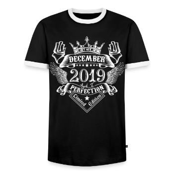 December 2019 | December 2019 Anniversary 2019 - Men's Ringer Shirt - black/white - Front - AI Model Female 172 light (172cm) & AI Model Male 178 light (178cm)