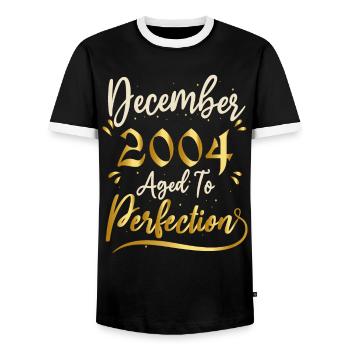 Dezember 2004 Dezember Jubiläum Dezember 2004 - Männer Kontrast-T-Shirt - Schwarz/Weiß - Vorne - AI Model Female 172 light (172cm) & AI Model Male 178 light (178cm)