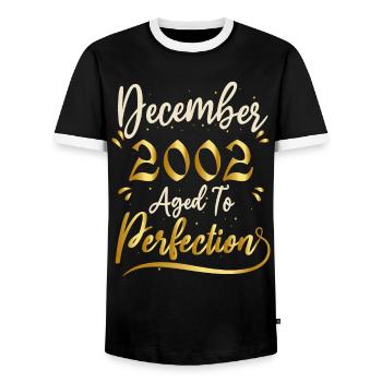 December 2002 December Anniversary December 2002 - Men's Ringer Shirt - black/white - Front - AI Model Female 172 light (172cm) & AI Model Male 178 light (178cm)