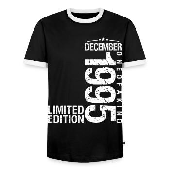 Décembre 1995 Décembre anniversaire December 1995 - T-shirt contrasté Homme - noir/blanc - Devant - AI Model Female 172 light (172cm) & AI Model Male 178 light (178cm)
