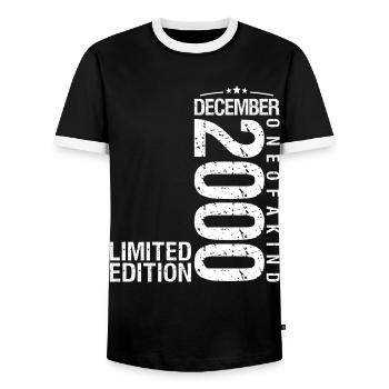 December 2000 December Anniversary December 2000 - Men's Ringer Shirt - black/white - Front - AI Model Female 172 light (172cm) & AI Model Male 178 light (178cm)