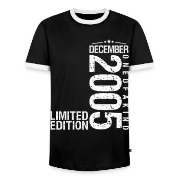 Décembre 2005 Décembre anniversaire December 2005 - T-shirt contrasté Homme - noir/blanc - Devant - AI Model Female 172 light (172cm) & AI Model Male 178 light (178cm)