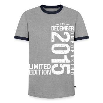 Dezember 2015 Dezember Jubiläum Dezember 2015 - Männer Kontrast-T-Shirt - Grau/Navy  - Vorne - AI Model Female 172 light (172cm) & AI Model Male 178 light (178cm)