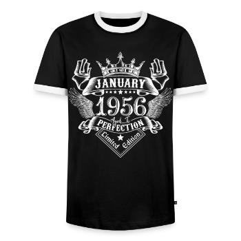 January 1956 | January 1956 Anniversary 1956 - Men's Ringer Shirt - black/white - Front - AI Model Female 172 light (172cm) & AI Model Male 178 light (178cm)