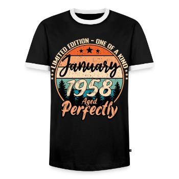 Janvier 1958 anniversaire 1958 légendes Janvier - T-shirt contrasté Homme - noir/blanc - Devant - AI Model Female 172 light (172cm) & AI Model Male 178 light (178cm)