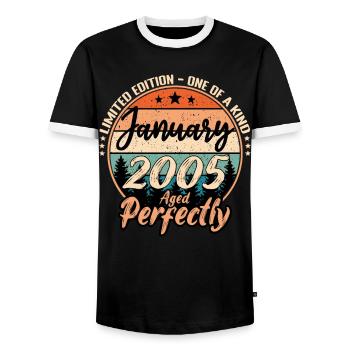Janvier 2005 anniversaire 2005 légendes Janvier - T-shirt contrasté Homme - noir/blanc - Devant - AI Model Female 172 light (172cm) & AI Model Male 178 light (178cm)