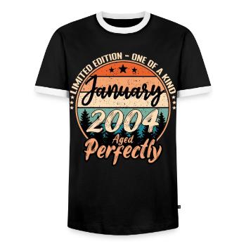 Januar 2004 Geburtstag 2004 Bildunterschriften Januar - Männer Kontrast-T-Shirt - Schwarz/Weiß - Vorne - AI Model Female 172 light (172cm) & AI Model Male 178 light (178cm)