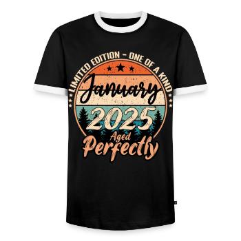January 2025 birthday 2025 captions January - Men's Ringer Shirt - black/white - Front - AI Model Female 172 light (172cm) & AI Model Male 178 light (178cm)