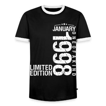 Janvier 1998 Janvier anniversaire January 1998 - T-shirt contrasté Homme - noir/blanc - Devant - AI Model Female 172 light (172cm) & AI Model Male 178 light (178cm)