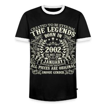 Janvier 2002 anniversaire 2002 Janvier année - T-shirt contrasté Homme - noir/blanc - Devant - AI Model Female 172 light (172cm) & AI Model Male 178 light (178cm)