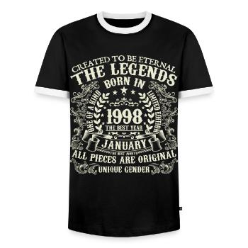 Janvier 1998 anniversaire 1998 Janvier année - T-shirt contrasté Homme - noir/blanc - Devant - AI Model Female 172 light (172cm) & AI Model Male 178 light (178cm)