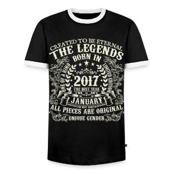 January 2017 Anniversary 2017 January Year - Men's Ringer Shirt - black/white - Front - AI Model Female 172 light (172cm) & AI Model Male 178 light (178cm)