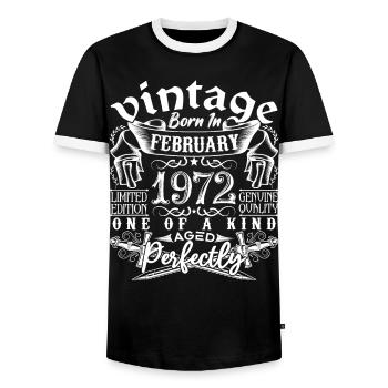 Februar 1972 Geburtstag Februar 1972 Februar - Männer Kontrast-T-Shirt - Schwarz/Weiß - Vorne - AI Model Female 172 light (172cm) & AI Model Male 178 light (178cm)