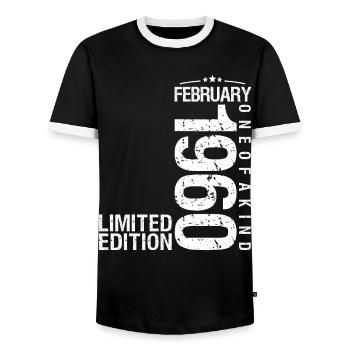 Februar 1960 Februar Jahrestag Februar 1960 - Männer Kontrast-T-Shirt - Schwarz/Weiß - Vorne - AI Model Female 172 light (172cm) & AI Model Male 178 light (178cm)