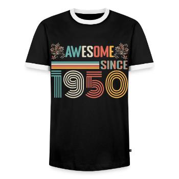 Anniversaire 1950 depuis 1950 Millésime 1950 - T-shirt contrasté Homme - noir/blanc - Devant - AI Model Female 172 light (172cm) & AI Model Male 178 light (178cm)