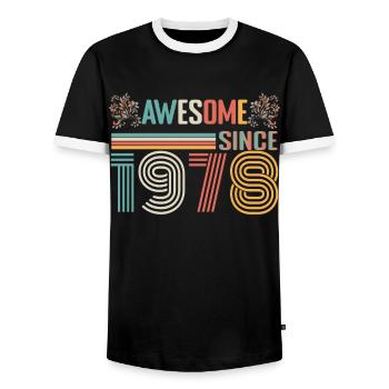 1978 anniversary since 1978 Vintage 1978 - Men's Ringer Shirt - black/white - Front - AI Model Female 172 light (172cm) & AI Model Male 178 light (178cm)